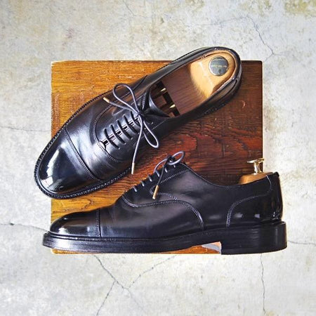 ★チャーチ 65F【貴重★100ラスト/LANCASTER】ランカスター/4都市ロゴ/ストレートチップ/カーフ/黒/メンズ/Church's★e526