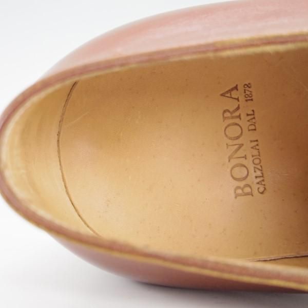 未使用★(伊)BONORA/ボノーラ 5E【ハンドソーンウェルテッド製法★九分仕立て/旧ボノーラ】Uチップ/カーフ/茶/メンズ★e544