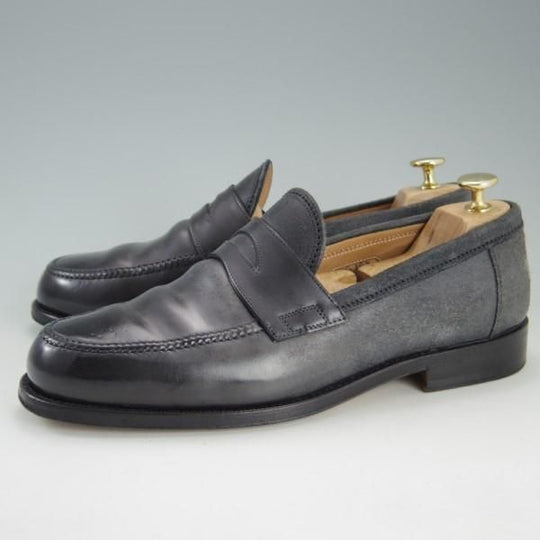 極上★(伊)F.LLIジャコメッティ SIZE 41.5【定価￥121,000-★つま先コードバン仕様/コインローファー】FG257/黒〜灰/Giacometti★e554