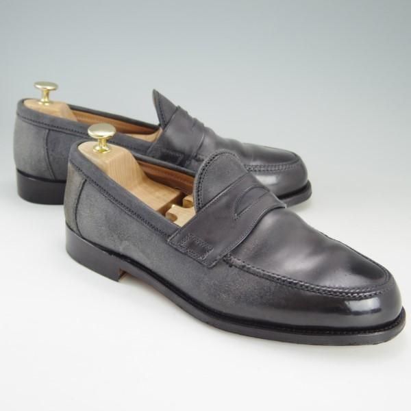 極上★(伊)F.LLIジャコメッティ SIZE 41.5【定価￥121,000-★つま先コードバン仕様/コインローファー】FG257/黒〜灰/Giacometti★e554