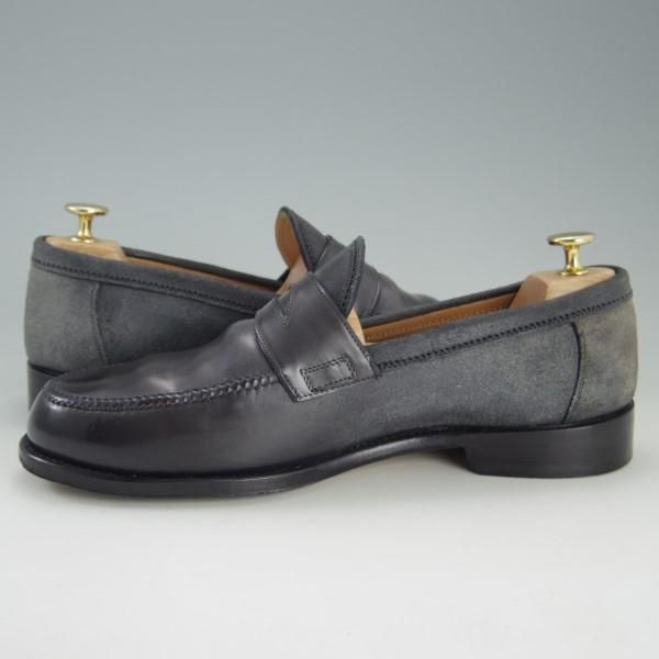 極上★(伊)F.LLIジャコメッティ SIZE 41.5【定価￥121,000-★つま先コードバン仕様/コインローファー】FG257/黒〜灰/Giacometti★e554