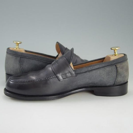 極上★(伊)F.LLIジャコメッティ SIZE 41.5【定価￥121,000-★つま先コードバン仕様/コインローファー】FG257/黒〜灰/Giacometti★e554