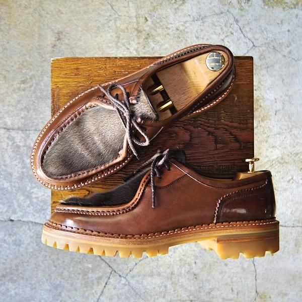 美品★ヒロシツボウチ SIZE 7【定価￥70,200-★フォック仕様/アザラシ皮】3820/クロムエクセルレザー/NAT/茶/HIROSHI TSUBOUCHI★e557