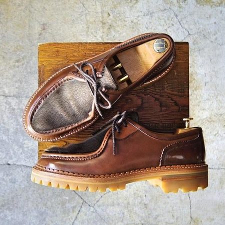 美品★ヒロシツボウチ SIZE 7【定価￥70,200-★フォック仕様/アザラシ皮】3820/クロムエクセルレザー/NAT/茶/HIROSHI TSUBOUCHI★e557