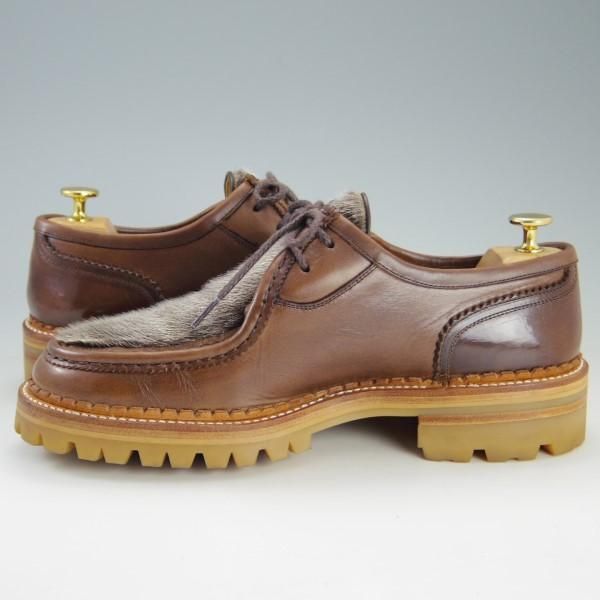 美品★ヒロシツボウチ SIZE 7【定価￥70,200-★フォック仕様/アザラシ皮】3820/クロムエクセルレザー/NAT/茶/HIROSHI TSUBOUCHI★e557