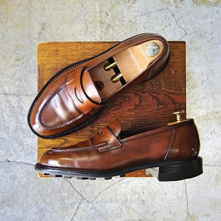 極上★(浅草)RENDO/レンド SIZE 7【定価6万円以上★オーダー品/リッジウェイソール仕様】2701/コインローファー/カーフ/茶★e558