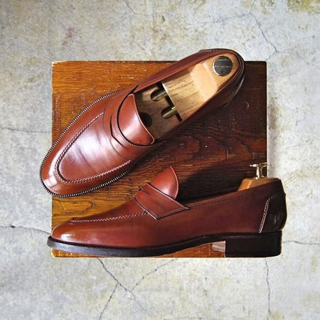 美品★(伊)タニノクリスチー SIZE 7【定価10万円以上★コインローファー】121391/カーフ/茶/メンズ/TANINO CRISCI★e585