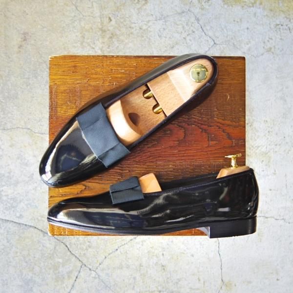 美品★クロケット&ジョーンズ 6E【定価￥68,200-★オペラパンプス/PUMP】302ラスト/パテント/エナメル/黒/メンズ/Crockett&Jones★e590