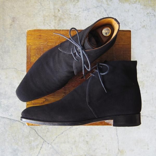 極上★(スペイン製)MEERMIN/メルミン SIZE 7.5【グッドイヤーウェルテッド製法★25011/チャッカブーツ】スエード/黒/メンズ★e592