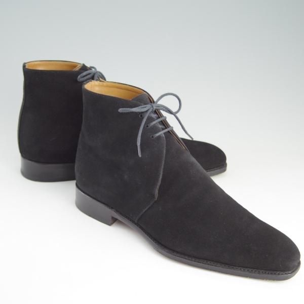 極上★(スペイン製)MEERMIN/メルミン SIZE 7.5【グッドイヤーウェルテッド製法★25011/チャッカブーツ】スエード/黒/メンズ★e592