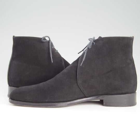 極上★(スペイン製)MEERMIN/メルミン SIZE 7.5【グッドイヤーウェルテッド製法★25011/チャッカブーツ】スエード/黒/メンズ★e592