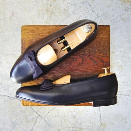 未使用★クロケット&ジョーンズ 9EX【★オペラパンプス】リボンローファー/カーフ/黒/メンズ/Crockett&Jones★e603