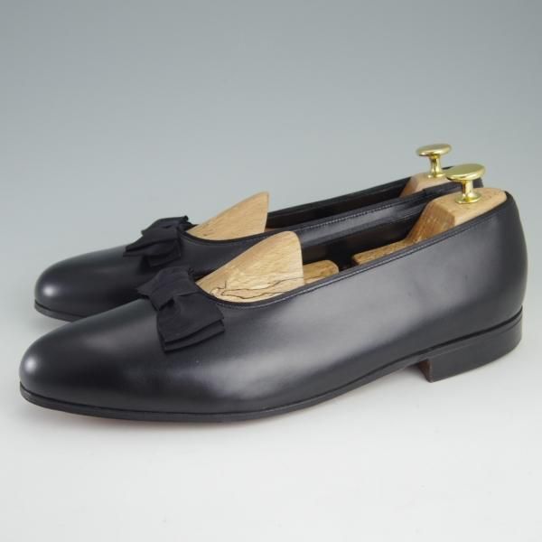 未使用★クロケット&ジョーンズ 9EX【★オペラパンプス】リボンローファー/カーフ/黒/メンズ/Crockett&Jones★e603