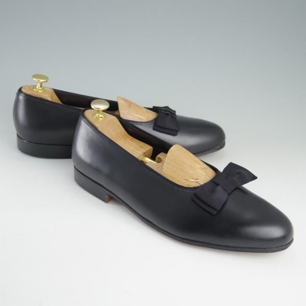 未使用★クロケット&ジョーンズ 9EX【★オペラパンプス】リボンローファー/カーフ/黒/メンズ/Crockett&Jones★e603