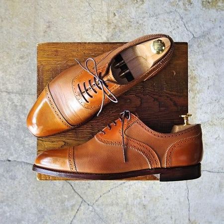 極上★(英)グレンソン 7F【コンビ仕様★カーフ×グレインレザー】35563-258/クォーターブローグ/薄茶/メンズ/GRENSON★e628