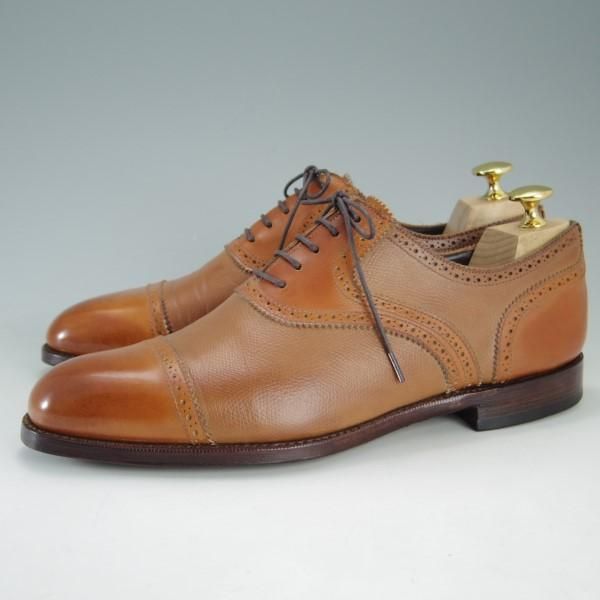 極上★(英)グレンソン 7F【コンビ仕様★カーフ×グレインレザー】35563-258/クォーターブローグ/薄茶/メンズ/GRENSON★e628