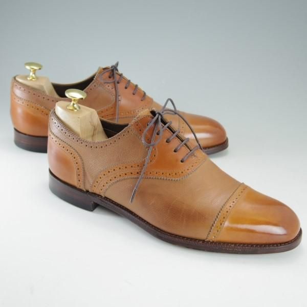 極上★(英)グレンソン 7F【コンビ仕様★カーフ×グレインレザー】35563-258/クォーターブローグ/薄茶/メンズ/GRENSON★e628