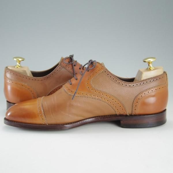 極上★(英)グレンソン 7F【コンビ仕様★カーフ×グレインレザー】35563-258/クォーターブローグ/薄茶/メンズ/GRENSON★e628