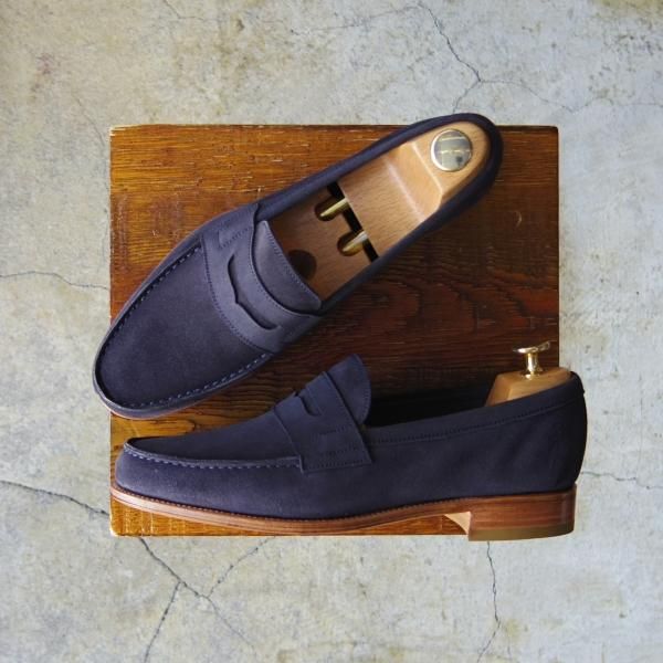 未使用★(スペイン製)カルミナ SIZE 6.5【定価￥61,600-★コインローファー/80579】GENOVAラスト/ANTE/スエード/紺/メンズ/CARMINA★e658