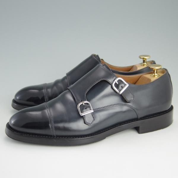 極美品★(伊)Doucal's/デュカルス SIZE 40.5【定価5万円程度★ブラックラピド製法/65021】ダブルモンク/ポリッシュレザー/黒★e660