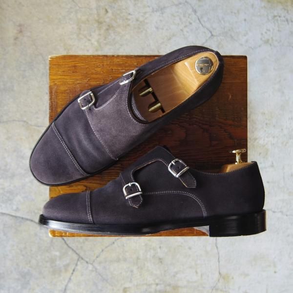 美品★(伊)Doucal's/デュカルス SIZE 40.5【定価5万円程度★ブラックラピド製法/65021】ダブルモンク/VISONE/スエード/灰★e661