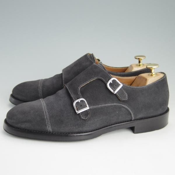 美品★(伊)Doucal's/デュカルス SIZE 40.5【定価5万円程度★ブラックラピド製法/65021】ダブルモンク/VISONE/スエード/灰★e661