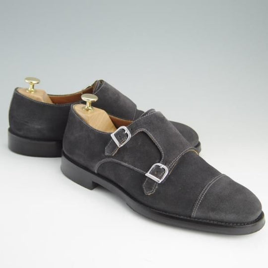 美品★(伊)Doucal's/デュカルス SIZE 40.5【定価5万円程度★ブラックラピド製法/65021】ダブルモンク/VISONE/スエード/灰★e661