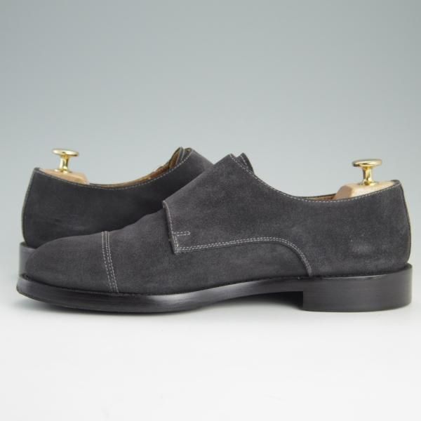 美品★(伊)Doucal's/デュカルス SIZE 40.5【定価5万円程度★ブラックラピド製法/65021】ダブルモンク/VISONE/スエード/灰★e661