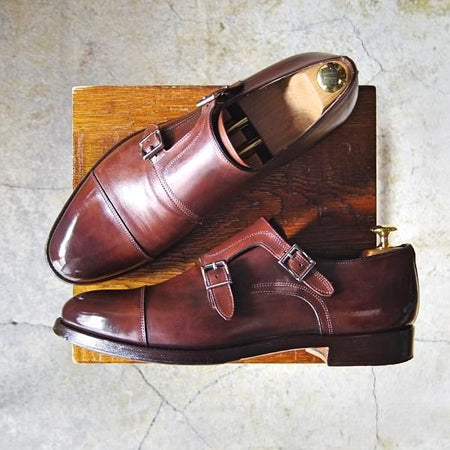 美品★(伊)サントーニ SIZE 8【上級★グッドイヤーウェルテッド製法】8911-49/ダブルモンク/カーフ/濃茶/メンズ/Santoni★e649