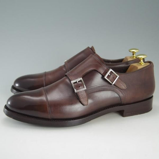 美品★(伊)サントーニ SIZE 8【上級★グッドイヤーウェルテッド製法】8911-49/ダブルモンク/カーフ/濃茶/メンズ/Santoni★e649