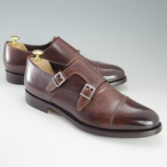 美品★(伊)サントーニ SIZE 8【上級★グッドイヤーウェルテッド製法】8911-49/ダブルモンク/カーフ/濃茶/メンズ/Santoni★e649