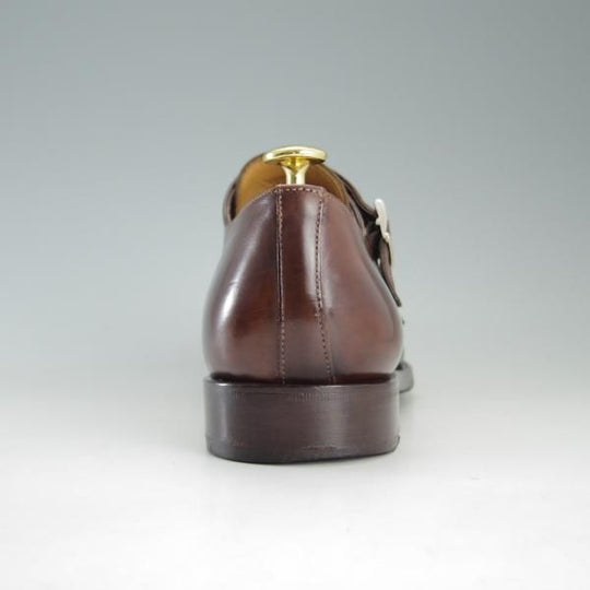 美品★(伊)サントーニ SIZE 8【上級★グッドイヤーウェルテッド製法】8911-49/ダブルモンク/カーフ/濃茶/メンズ/Santoni★e649