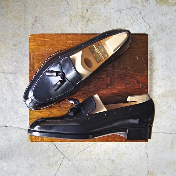 新品★(銀座)MARQUESS/マーキス UK6程度【オーダー合計価格￥380,600〜★ビスポーク品/シューツリー付き】タッセルローファー/黒★e652