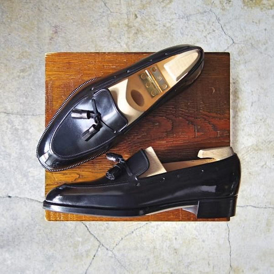 新品★(銀座)MARQUESS/マーキス UK6程度【オーダー合計価格￥380,600〜★ビスポーク品/シューツリー付き】タッセルローファー/黒★e652