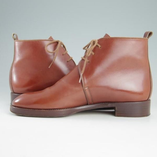 極上★(伊製)HERMES/エルメス(レディース) SIZE 36.5【ブラックラピド製法★チャッカブーツ】ジョージブーツ/カーフ/茶★e674