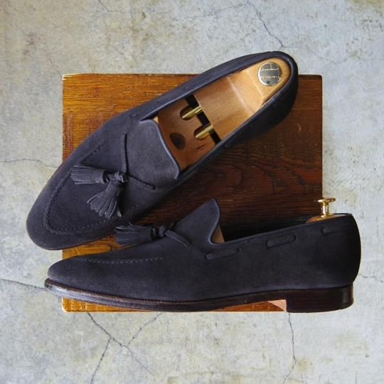 極上★クロケット&ジョーンズ 9E【★タッセルローファー/GUERNSEY】341ラスト/スエード/ネイビー/紺/メンズ/Crockett&Jones★e676