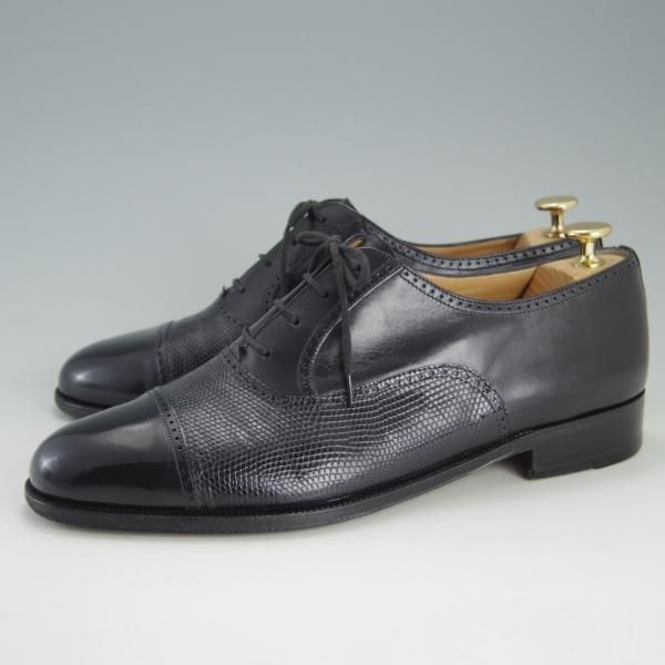 極上★(伊)タニノクリスチー SIZE 8.5【高額★リザード革×カーフ /コンビ仕様】クォーターブローグ/黒/メンズ/TANINO CRISCI★e679