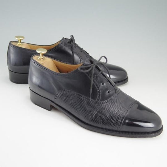 極上★(伊)タニノクリスチー SIZE 8.5【高額★リザード革×カーフ /コンビ仕様】クォーターブローグ/黒/メンズ/TANINO CRISCI★e679