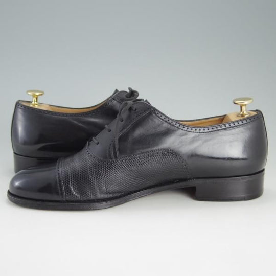 極上★(伊)タニノクリスチー SIZE 8.5【高額★リザード革×カーフ /コンビ仕様】クォーターブローグ/黒/メンズ/TANINO CRISCI★e679