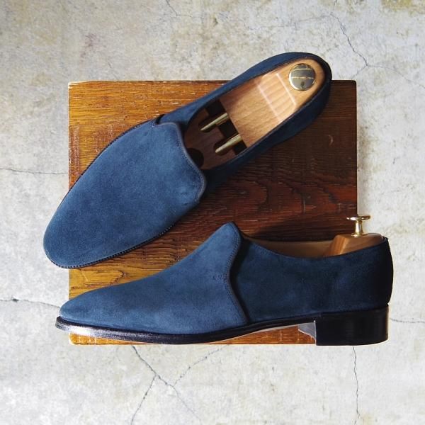 美品★ジョンロブ 7.5E【定価20万円以上★プレステージライン/EDWARD/7000ラスト】センターエラスティック/スエード/紺/JOHN LOBB★e687