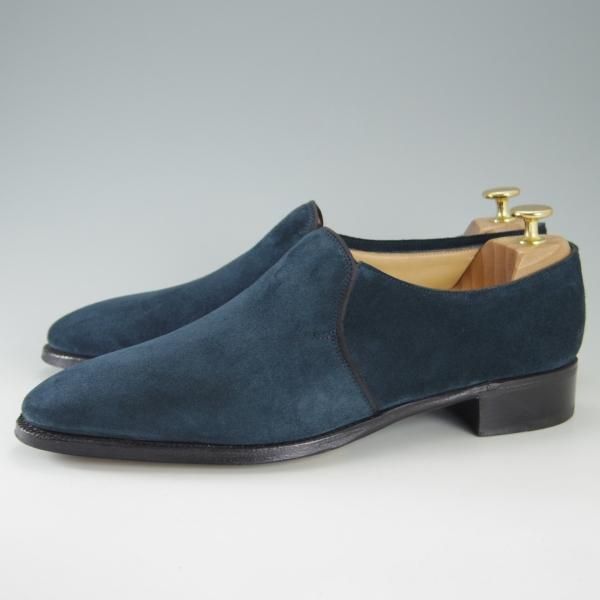 美品★ジョンロブ 7.5E【定価20万円以上★プレステージライン/EDWARD/7000ラスト】センターエラスティック/スエード/紺/JOHN LOBB★e687