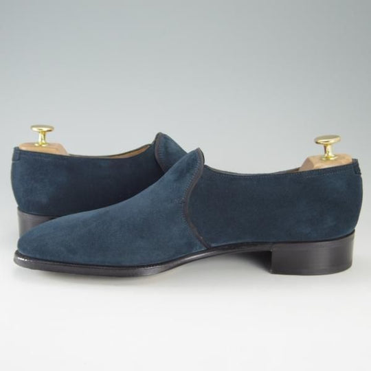 美品★ジョンロブ 7.5E【定価20万円以上★プレステージライン/EDWARD/7000ラスト】センターエラスティック/スエード/紺/JOHN LOBB★e687