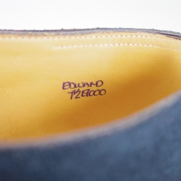 美品★ジョンロブ 7.5E【定価20万円以上★プレステージライン/EDWARD/7000ラスト】センターエラスティック/スエード/紺/JOHN LOBB★e687
