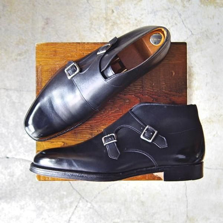 極上★(英)グレンソン 8E【貴重★footmaster/フットマスター】31035-01/ダブルモンク/チャッカブーツ/カーフ/黒/メンズ/GRENSON★e691