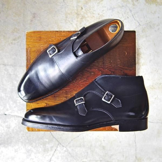 極上★(英)グレンソン 8E【貴重★footmaster/フットマスター】31035-01/ダブルモンク/チャッカブーツ/カーフ/黒/メンズ/GRENSON★e691