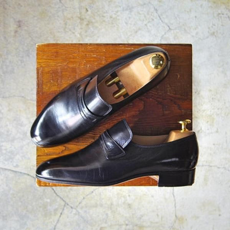 美品★(伊)タニノクリスチー SIZE 5.5【定価10万円以上★ローファー/108051】スリッポン/カーフ/黒/メンズ/TANINO CRISCI★e696