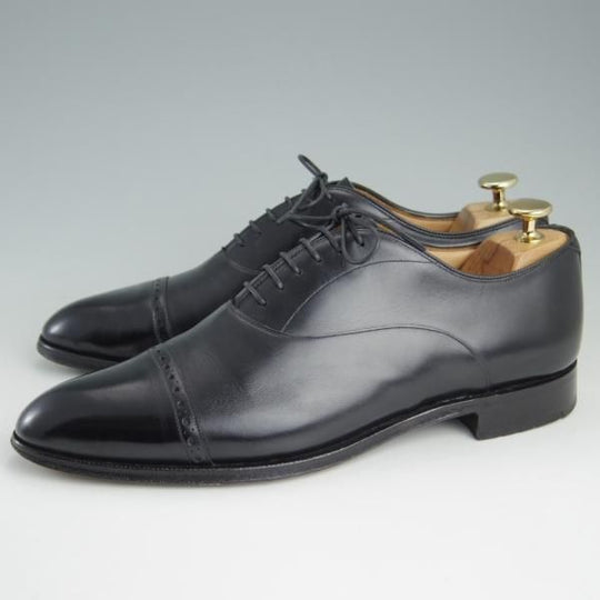 極上★チャーチ 65F/UK6.5【貴重★半カラス仕上げ/パンチドキャップトゥ】116ラスト/4都市ロゴ/カーフ/黒/メンズ/Church's★e724