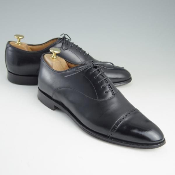 極上★チャーチ 65F/UK6.5【貴重★半カラス仕上げ/パンチドキャップトゥ】116ラスト/4都市ロゴ/カーフ/黒/メンズ/Church's★e724