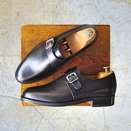 新品★(伊製)ラルフローレン UK6.5程度【ブラックラピド製法★モンクストラップ】カーフ/黒/メンズ/Ralph Lauren★e726