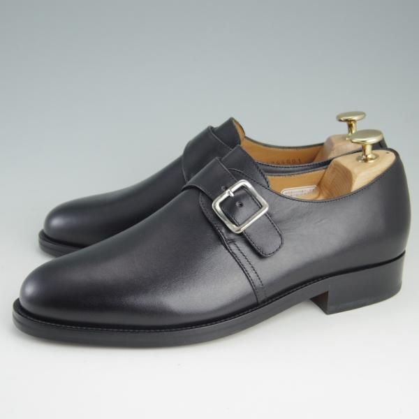 新品★(伊製)ラルフローレン UK6.5程度【ブラックラピド製法★モンクストラップ】カーフ/黒/メンズ/Ralph Lauren★e726